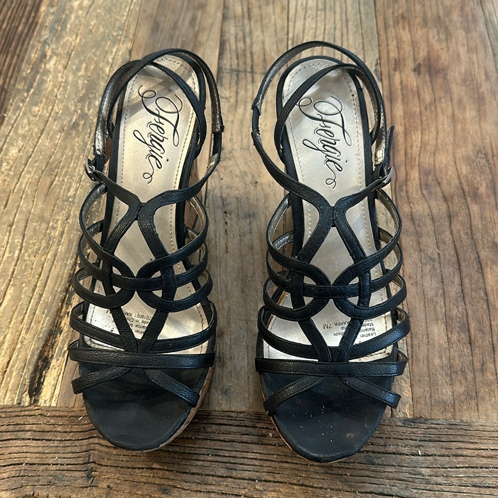Fergie black strappy  platform heels